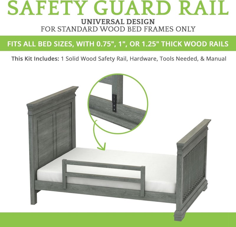 CC KITS Safety Guard Rail for Baby, Kids, and Children - Solid Wood Safety Bed Rail for Toddlers - Easy Installation - Premium Protection for Bunk, Twin, Full, Queen and King Size Beds - (Brushed Grey) - Image 2